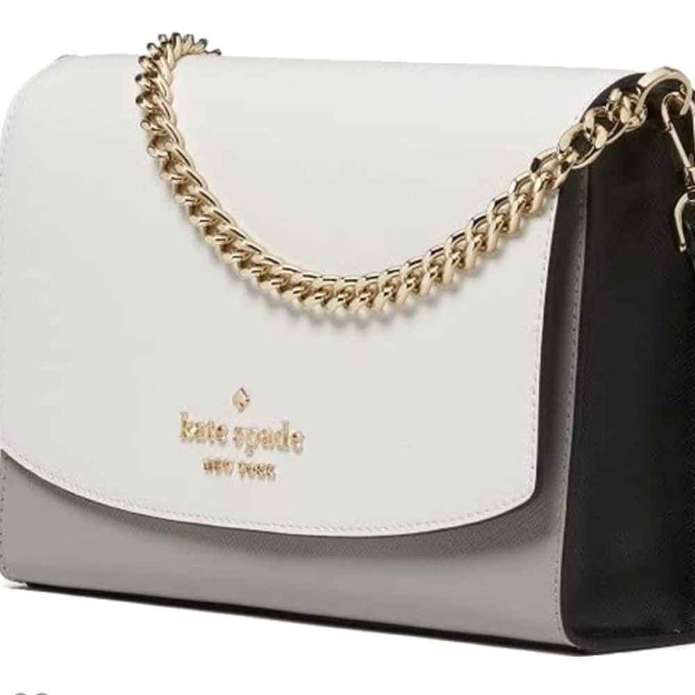 NWT Kate Spade Carson Leather Colorblock Crossbody Satchel Gray White Black MINT - Picture 5 of 15